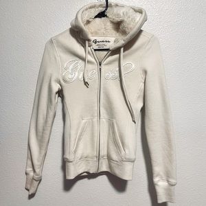 Guess? brand “milk” color long sleeve “Macee” full zip hoodie, XS